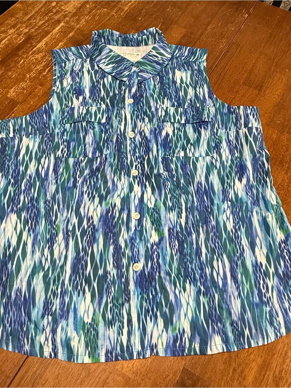 Reel Legends Mariner Women’s 1X Sleeveless Fishing Shirt Blue Green Performance